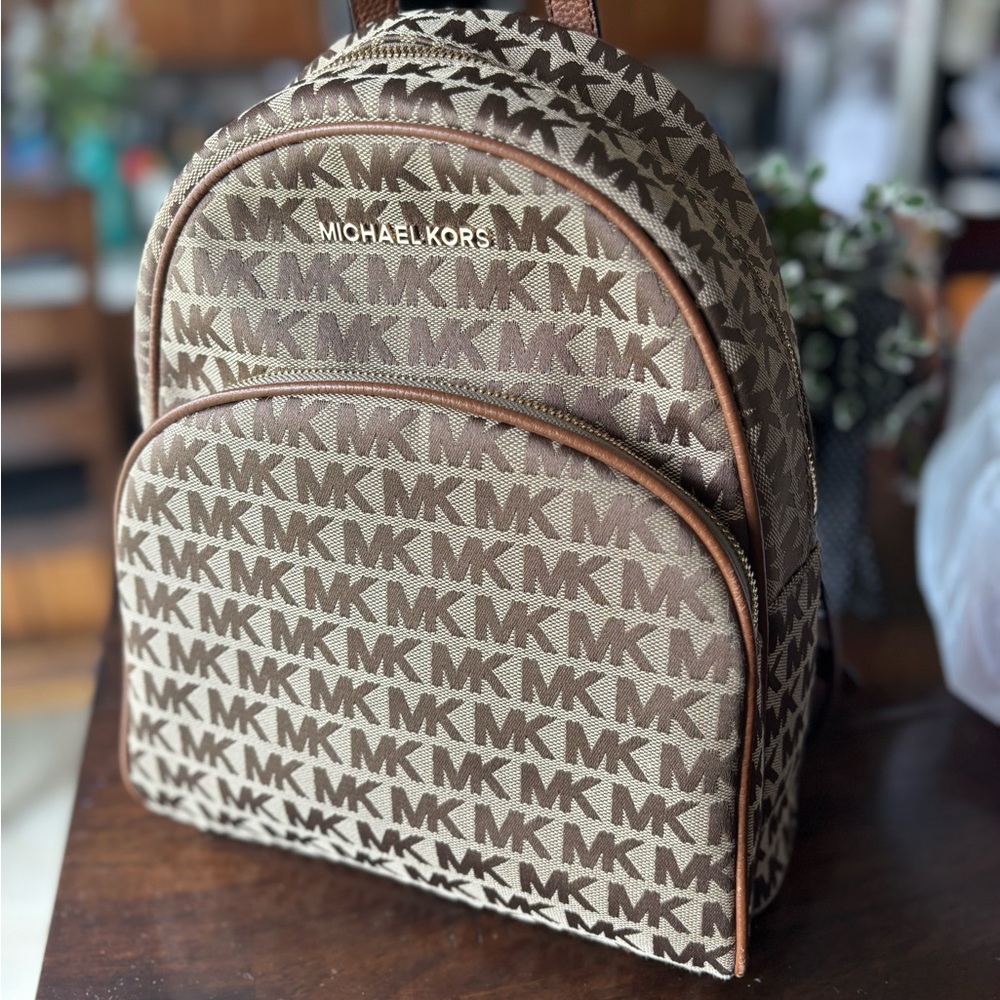 Michael Kors Monogram Tan and Brown Backpack